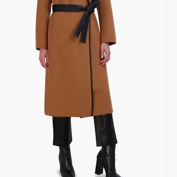 Tahari Camel Trench Coat with Black Accents - Picture 3 of 9